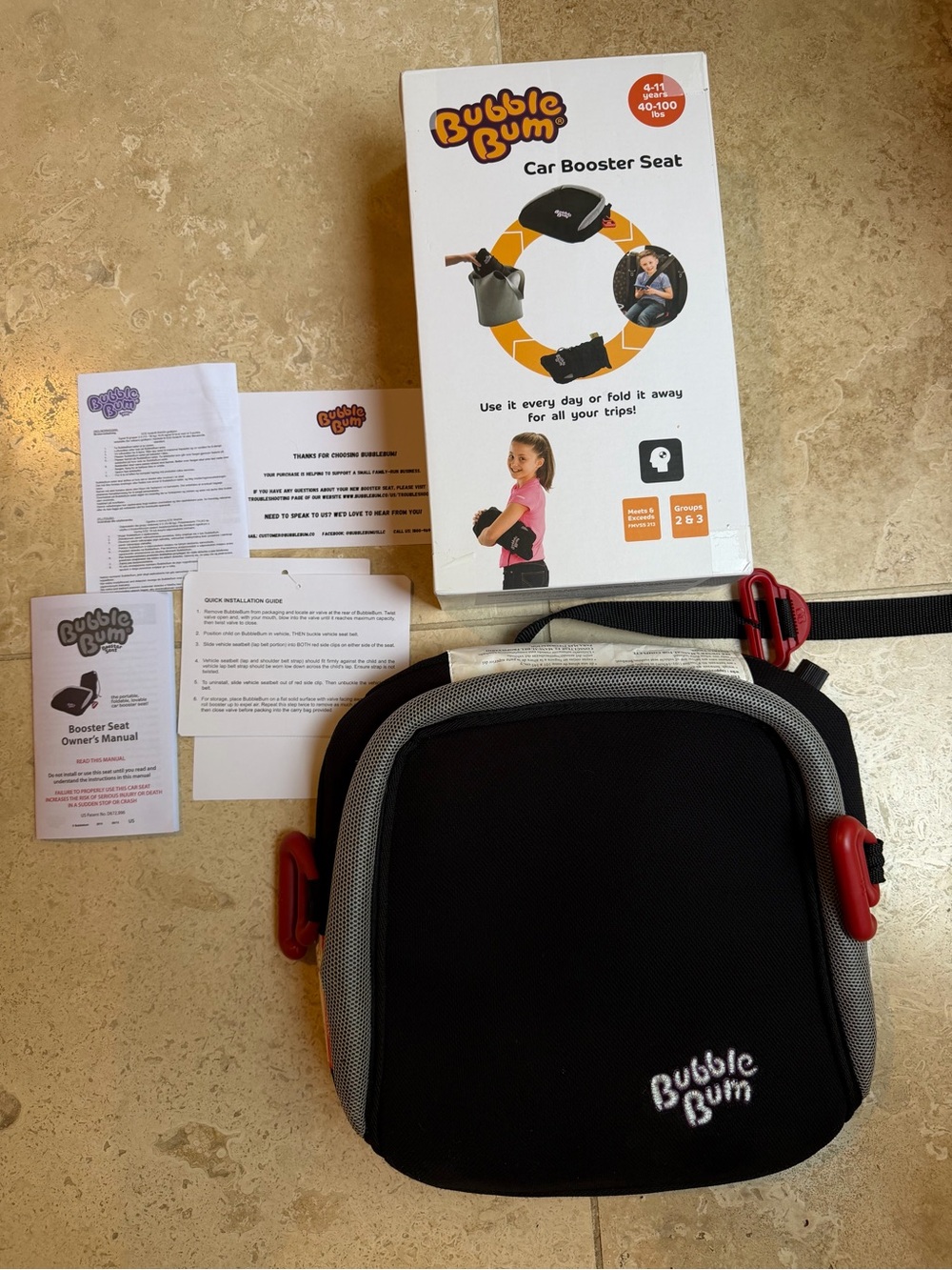 BubbleBum Inflatable Car Booster Seat - Travel Booster Seat - Black Style - New